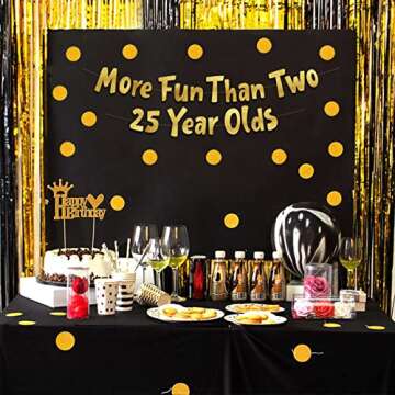 More Fun Than Two 25 Year Olds Gold Glitter Banner - Happy 50th Birthday Party Banner - 50th Birthday Party Decorations and Supplies - 50th Wedding Anniversary Decorations