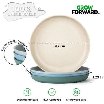 Grow Forward Premium Wheat Straw Plates and Bowls Sets - 8 Unbreakable Microwave Safe Dishes - Wheat Straw Dinnerware Sets - Reusable Plastic Plates and Bowls Alternative for Camping, RV - Oasis