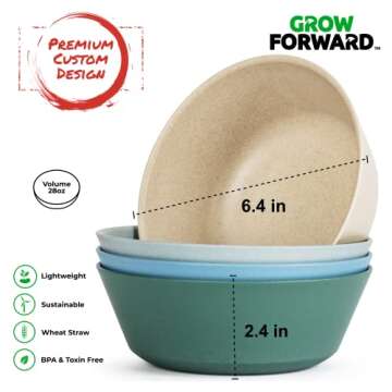 Grow Forward Premium Wheat Straw Plates and Bowls Sets - 8 Unbreakable Microwave Safe Dishes - Wheat Straw Dinnerware Sets - Reusable Plastic Plates and Bowls Alternative for Camping, RV - Oasis