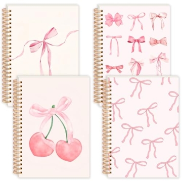 Resurhang 4 Pack Coquette Preppy Bow Notebooks - Aesthetic A5 Spiral Journals for Women