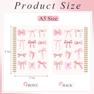 Preppy Bow Notebooks A5 Spiral Journals for Women Pink