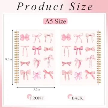 Preppy Bow Notebooks A5 Spiral Journals for Women Pink
