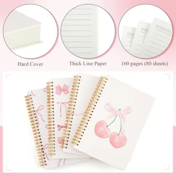 Preppy Bow Notebooks A5 Spiral Journals for Women Pink