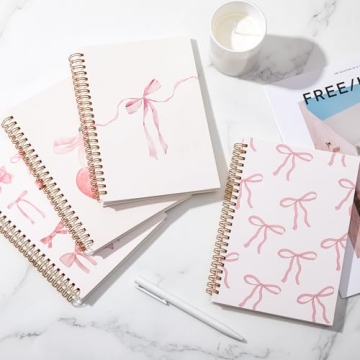 Preppy Bow Notebooks A5 Spiral Journals for Women Pink