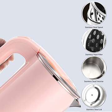 BonNoces Portable Electric Kettle - 0.5L Small Stainless Steel Travel Kettle - Quiet Fast Boil & Coo...