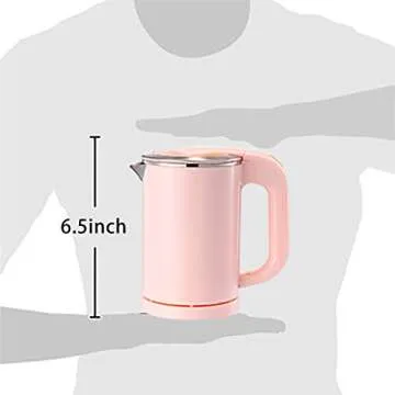 BonNoces Portable Electric Kettle - 0.5L Small Stainless Steel Travel Kettle - Quiet Fast Boil & Cool Touch - Perfect for Traveling Boiling Water, Coffee, Tea (Pink)