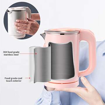BonNoces Portable Electric Kettle - 0.5L Small Stainless Steel Travel Kettle - Quiet Fast Boil & Cool Touch - Perfect for Traveling Boiling Water, Coffee, Tea (Pink)