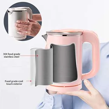 BonNoces Portable Electric Kettle - 0.5L Small Stainless Steel Travel Kettle - Quiet Fast Boil & Cool Touch - Perfect for Traveling Boiling Water, Coffee, Tea (Pink)