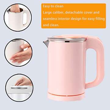 BonNoces Portable Electric Kettle - 0.5L Small Stainless Steel Travel Kettle - Quiet Fast Boil & Cool Touch - Perfect for Traveling Boiling Water, Coffee, Tea (Pink)