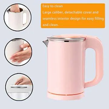 BonNoces Portable Electric Kettle - 0.5L Small Stainless Steel Travel Kettle - Quiet Fast Boil & Cool Touch - Perfect for Traveling Boiling Water, Coffee, Tea (Pink)