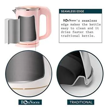 BonNoces Portable Electric Kettle - 0.5L Small Stainless Steel Travel Kettle - Quiet Fast Boil & Cool Touch - Perfect for Traveling Boiling Water, Coffee, Tea (Pink)