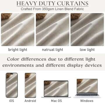 90 Inch Blackout Curtains for Living Room Thermal Noise Reduction Sliding Door Total Two Burg Country Style Linen Window Curtains & Drapes for Track System Back Tab/Pinch Pleat, Ivory Cream Set of 2