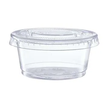 Comfy Package 100 Count 2 oz Clear Disposable Plastic Portion Cups with Lids for Sauces and Desserts