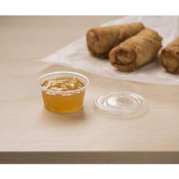 Comfy Package [2 oz. - 100 Count Clear Disposable Plastic Portion Cups with Lids - Soufflé Cups, Jello Shot Cups With Lids, Clear Plastic Containers Perfect for salad Dressing and More