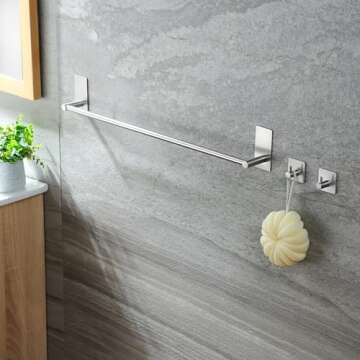 Taozun Towel Bar - 24 Inch Adhesive Towel Holder Set with Hooks, Stainless Steel Accessories