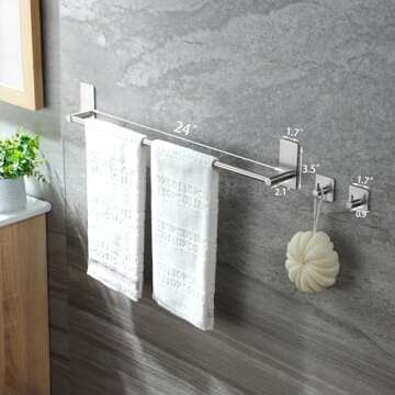 Taozun 24 Inch Towel Bar with Adhesive Hooks - Stylish & Durable