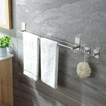 Taozun 24 Inch Towel Bar with Adhesive Hooks - Stylish & Durable