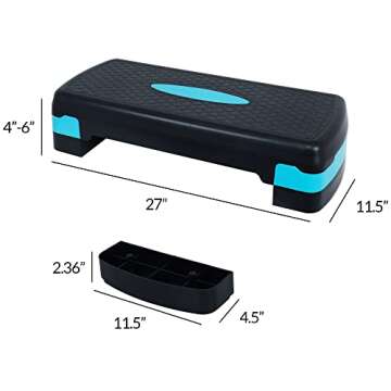 Fitvids Adjustable Workout Aerobic Stepper Step Platform Trainer, 27-Inch, Black/Blue