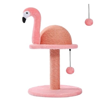 PETEPELA Cat Scratching Post, Pink Cat Scratcher Tree, Flamingos Natural Sisal Cat Scratch Post with...