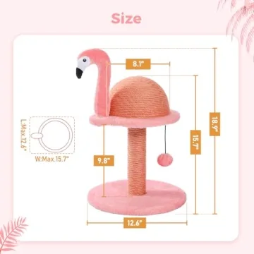 PETEPELA Cat Scratching Post, Pink Cat Scratcher Tree, Flamingos Natural Sisal Cat Scratch Post with Interactive Toy Ball and Extra Replacement Sisal Scratching Pole for Kittens and Small Cats,Pink