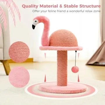 PETEPELA Cat Scratching Post, Pink Cat Scratcher Tree, Flamingos Natural Sisal Cat Scratch Post with Interactive Toy Ball and Extra Replacement Sisal Scratching Pole for Kittens and Small Cats,Pink