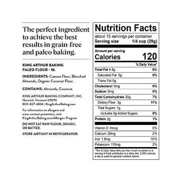 King Arthur, Grain-Free Paleo Baking Flour, Certified Gluten-Free, Non-GMO Project Verified, Certified Kosher, 16 Ounces