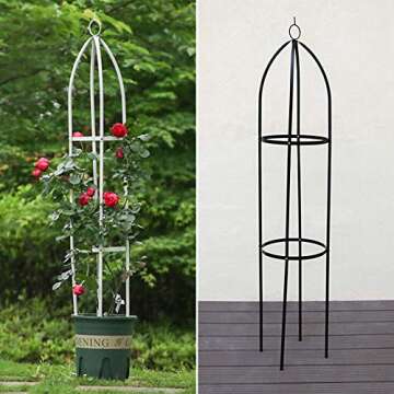 YISHEN Garden Plant Support Stakes, Iron Metal Trellis Vegetable Stand, Garden Obelisk Outdoor Rose Tree Climbing Plant Frame Stand Growth Support for Garden Climbing Vines Flowers (59x12.6in)