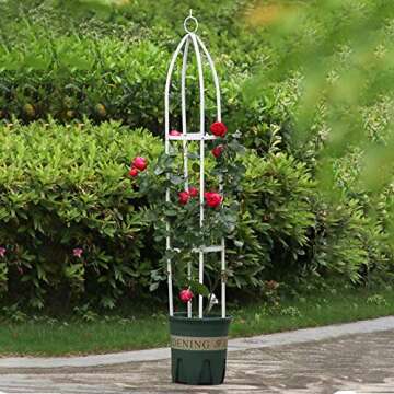 YISHEN Garden Plant Support Stakes, Iron Metal Trellis Vegetable Stand, Garden Obelisk Outdoor Rose Tree Climbing Plant Frame Stand Growth Support for Garden Climbing Vines Flowers (59x12.6in)