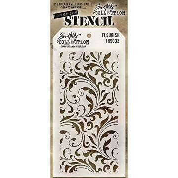 Tim Holtz - Stencils Set 1 - Five Item Bundle - Blossom, Flourish, Lace, Wildflower, and Valentine