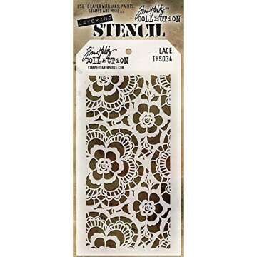 Tim Holtz - Stencils Set 1 - Five Item Bundle - Blossom, Flourish, Lace, Wildflower, and Valentine