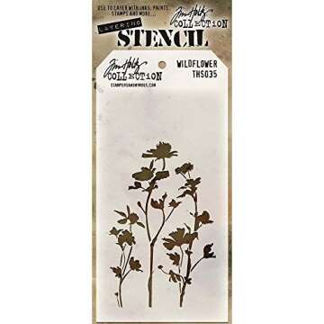 Tim Holtz - Stencils Set 1 - Five Item Bundle - Blossom, Flourish, Lace, Wildflower, and Valentine