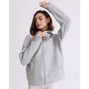 ISEEGZ Womens Fleece Lined Full Zip Up Hoodies Cotton Winter Zipper Sweatshirts Jackets for Women with Thumbhole Pocket Anthracite Grey