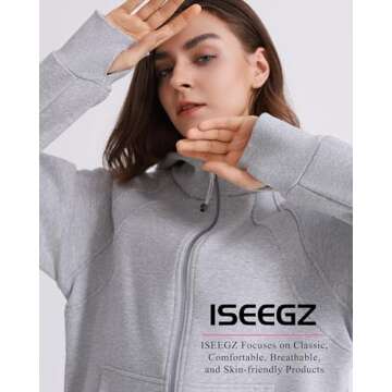 ISEEGZ Womens Fleece Lined Full Zip Up Hoodies Cotton Winter Zipper Sweatshirts Jackets for Women with Thumbhole Pocket Anthracite Grey