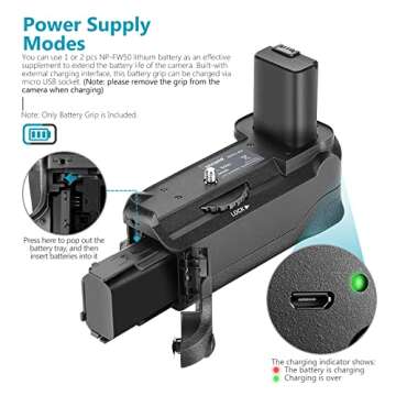 Neewer Pro Camera Battery Grip for Sony A6500 Mirrorless Camera, Equipped with Remote Controller Ver...