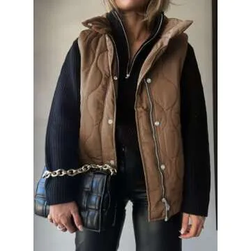EVALESS Womens Fashion Cropped Puffer Vest - Stylish Warm Outerwear with Pocket