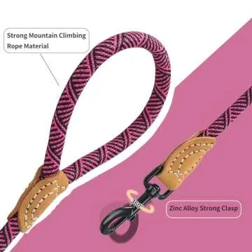 Mile High Life | Mountain Climbing Dog Rope Leash with Heavy Duty Metal Sturdy Clasp | Genuine Leather Tailored Connection with Strong Stitches (Hot Pink, 60 Inch (Pack of 1))
