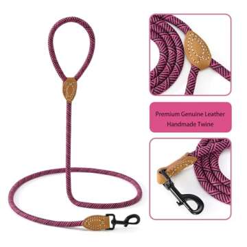 Mile High Life | Mountain Climbing Dog Rope Leash with Heavy Duty Metal Sturdy Clasp | Genuine Leather Tailored Connection with Strong Stitches (Hot Pink, 60 Inch (Pack of 1))