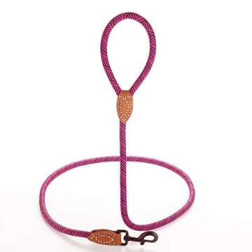 Mile High Life | Mountain Climbing Dog Rope Leash with Heavy Duty Metal Sturdy Clasp | Genuine Leather Tailored Connection with Strong Stitches (Hot Pink, 60 Inch (Pack of 1))