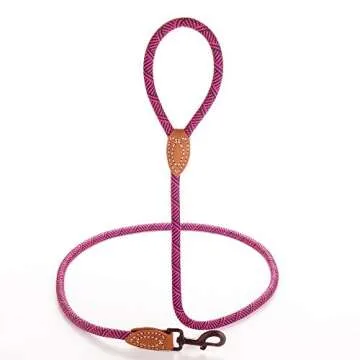 Mile High Life | Mountain Climbing Dog Rope Leash with Heavy Duty Metal Sturdy Clasp | Genuine Leather Tailored Connection with Strong Stitches (Hot Pink, 60 Inch (Pack of 1))