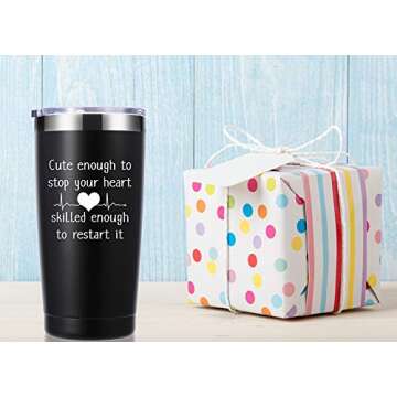 Cute Enough to Stop Your Heart Skilled Enough to Restart It 20 OZ Tumbler.Appreciation Doctor Nurse Gifts.Birthday,Christmas,Medical Nursing Graduation Gifts for Medical Worker Travel Mug(Black)