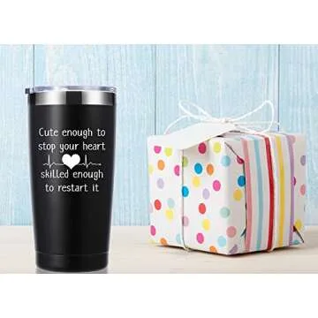 Cute Enough to Stop Your Heart Skilled Enough to Restart It 20 OZ Tumbler.Appreciation Doctor Nurse Gifts.Birthday,Christmas,Medical Nursing Graduation Gifts for Medical Worker Travel Mug(Black)