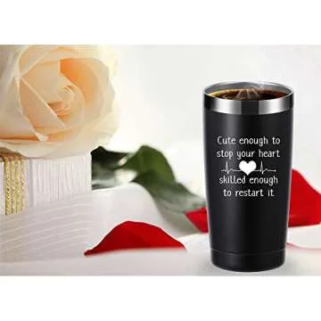 Cute Enough to Stop Your Heart Skilled Enough to Restart It 20 OZ Tumbler.Appreciation Doctor Nurse Gifts.Birthday,Christmas,Medical Nursing Graduation Gifts for Medical Worker Travel Mug(Black)