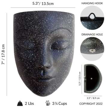 Bossa Linda Wall Planter | 7 Colors Avail | Unique Face Planters Pots Head Planter - Plant Gifts for Indoor Plant Lovers Gift Ideas - Face Planter Gifts for Plant Lovers, Succulent Plant Gift - Black