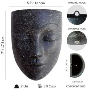 Bossa Linda Wall Planter | 7 Colors Avail | Unique Face Planters Pots Head Planter - Plant Gifts for Indoor Plant Lovers Gift Ideas - Face Planter Gifts for Plant Lovers, Succulent Plant Gift - Black