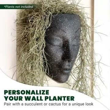 Bossa Linda Wall Planter | 7 Colors Avail | Unique Face Planters Pots Head Planter - Plant Gifts for Indoor Plant Lovers Gift Ideas - Face Planter Gifts for Plant Lovers, Succulent Plant Gift - Black