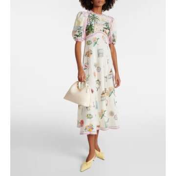 Puff Sleeve Maxi Dress Women Summer Graffiti Y2k Dress Vintage Boho Tropical Dress Floral Colorful Dresses (Beige,M,Medium)