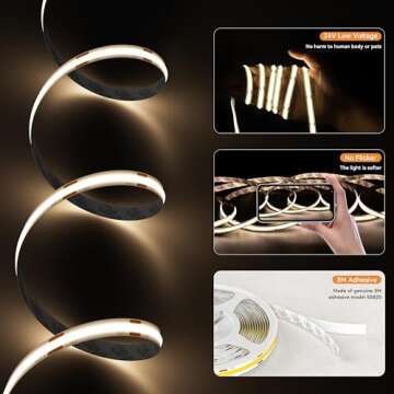 PAUTIX COB LED Strip Light 2520LEDs,Super Bright High Lumen 4000K Natural White 16.4ft,Dimmable 24V LED Tape Light with 3M Tape,RF Remote with Timer Function,36W Adapter,for Bedroom,Home,Kitchen DIY