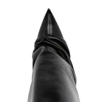 Goolita Women's Stiletto Heel Knee High Boots Pointed Toe Slip On Fold Over Boots For Women Sewing Leather Comfy Dress Boots