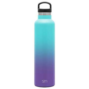 Simple Modern Insulated Water Bottle with Handle Lid Reusable Ascent Narrow Mouth Stainless Steel Thermos Flask, 24oz Handle Lid, Ombre: Tropical Seas