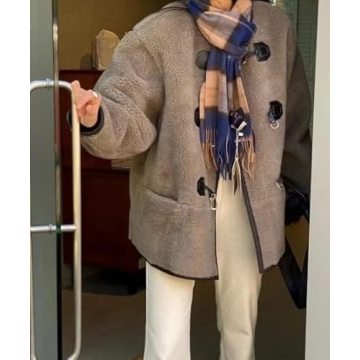 yoeasy Women's Collarless Button Down Sherpa Fleece Jacket Loose Long Sleeve Outwear Coat With Pockets (Large, Coffee)